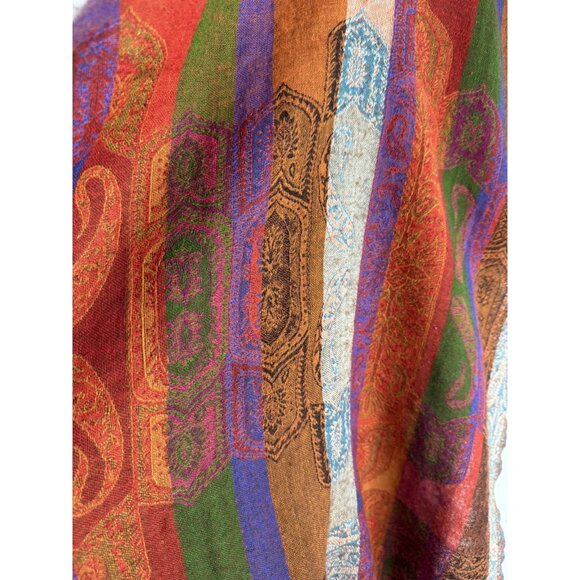 Chico's 100% Wool Scarf Shawl Wrap Multi-Color India BOHO art-to-wear grandma - Picture 2 of 9